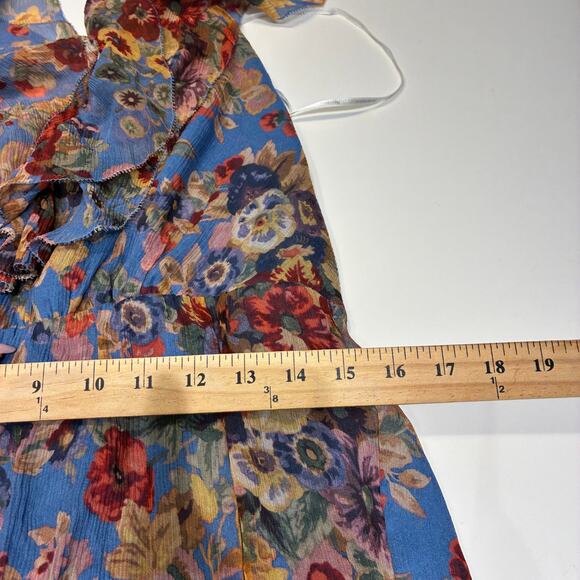 Zimmermann Blue Floral Lovelorn Fringe Halter jumpsuit Sz Small - Picture 9 of 12